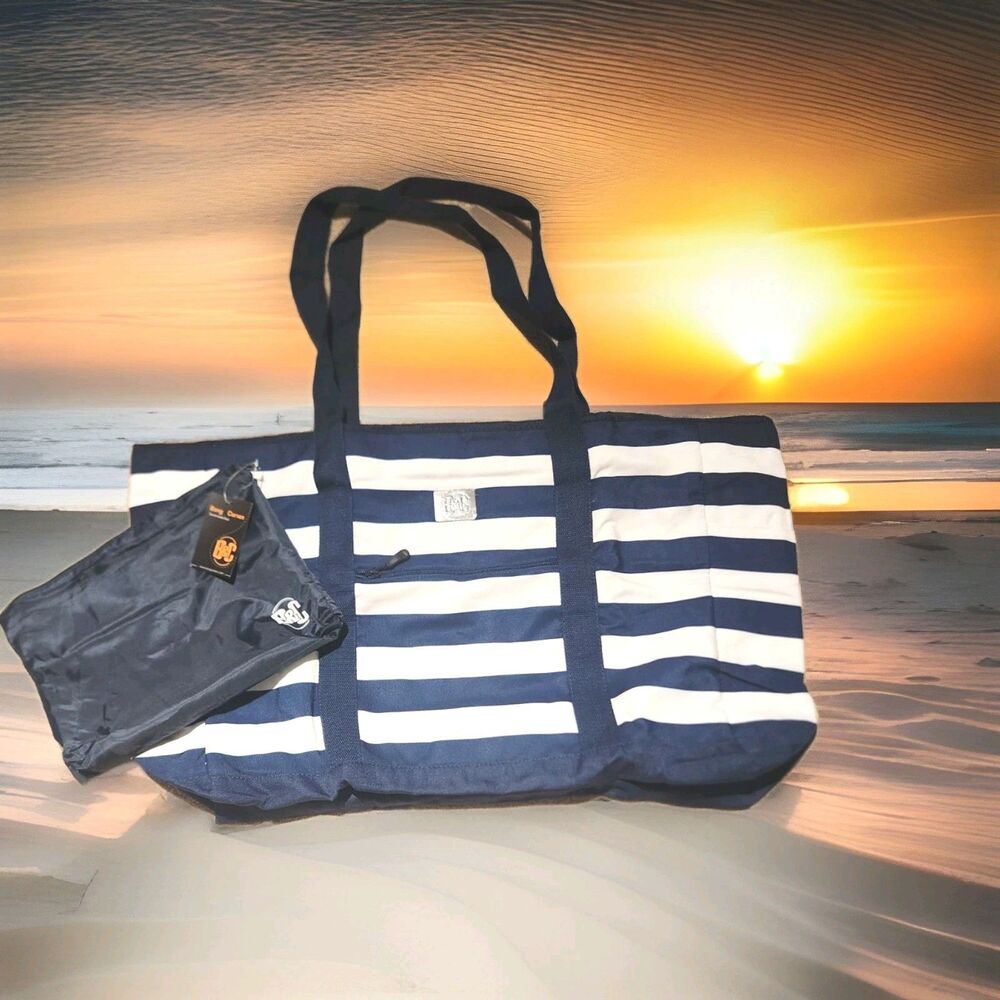 Bang Carsen Nautical Stripe Tote Zip Bag Handle Beach Coastal Summer Extra Large